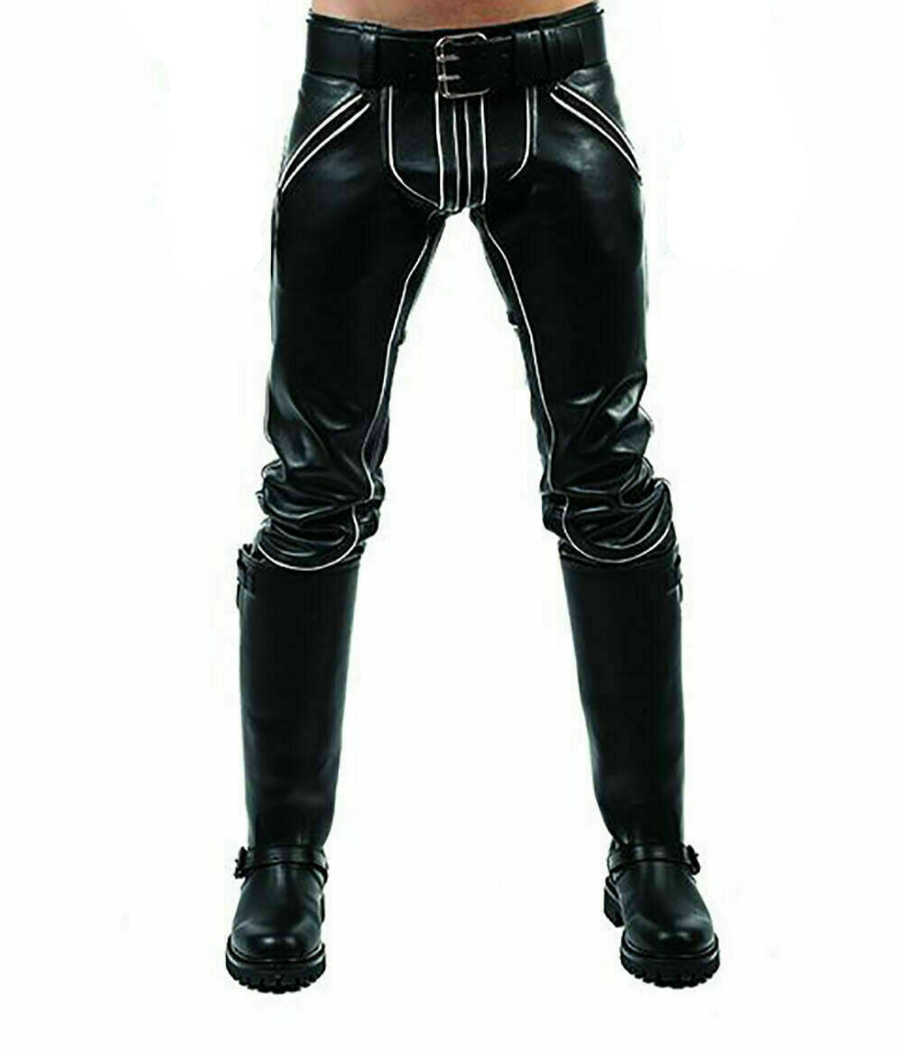 Men's Genuine Leather Slim Fit Jeans Pants