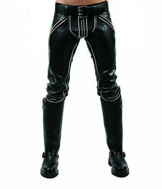 Men's Genuine Leather Slim Fit Jeans Pants