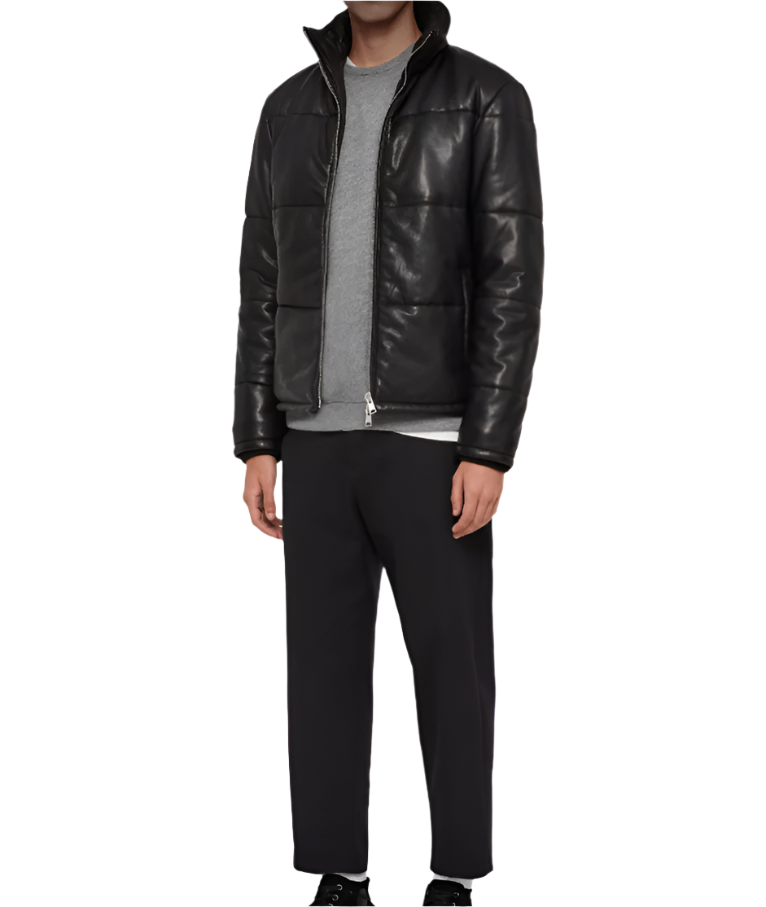 Men Leather Puffer Jacket