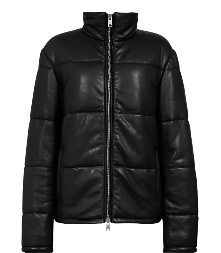 Men Leather Puffer Jacket