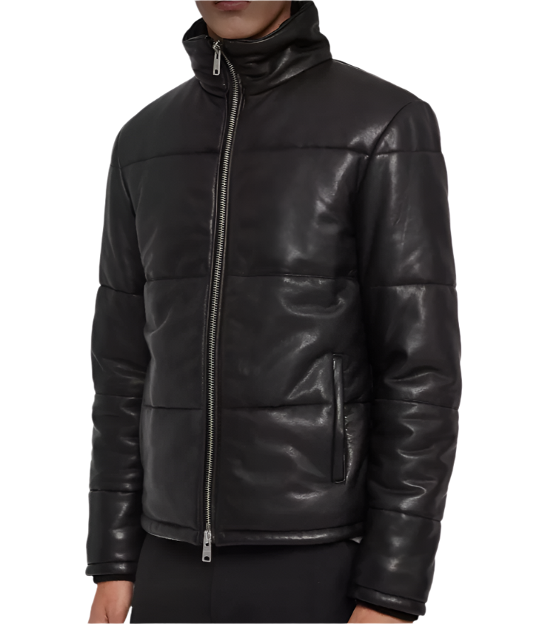 Men Leather Puffer Jacket