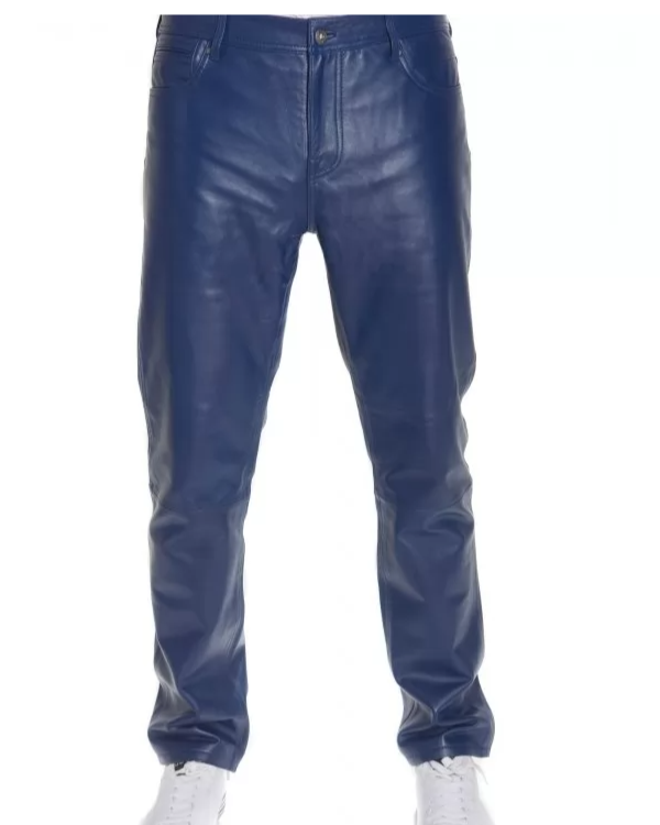 Men's Blue Leather Pants