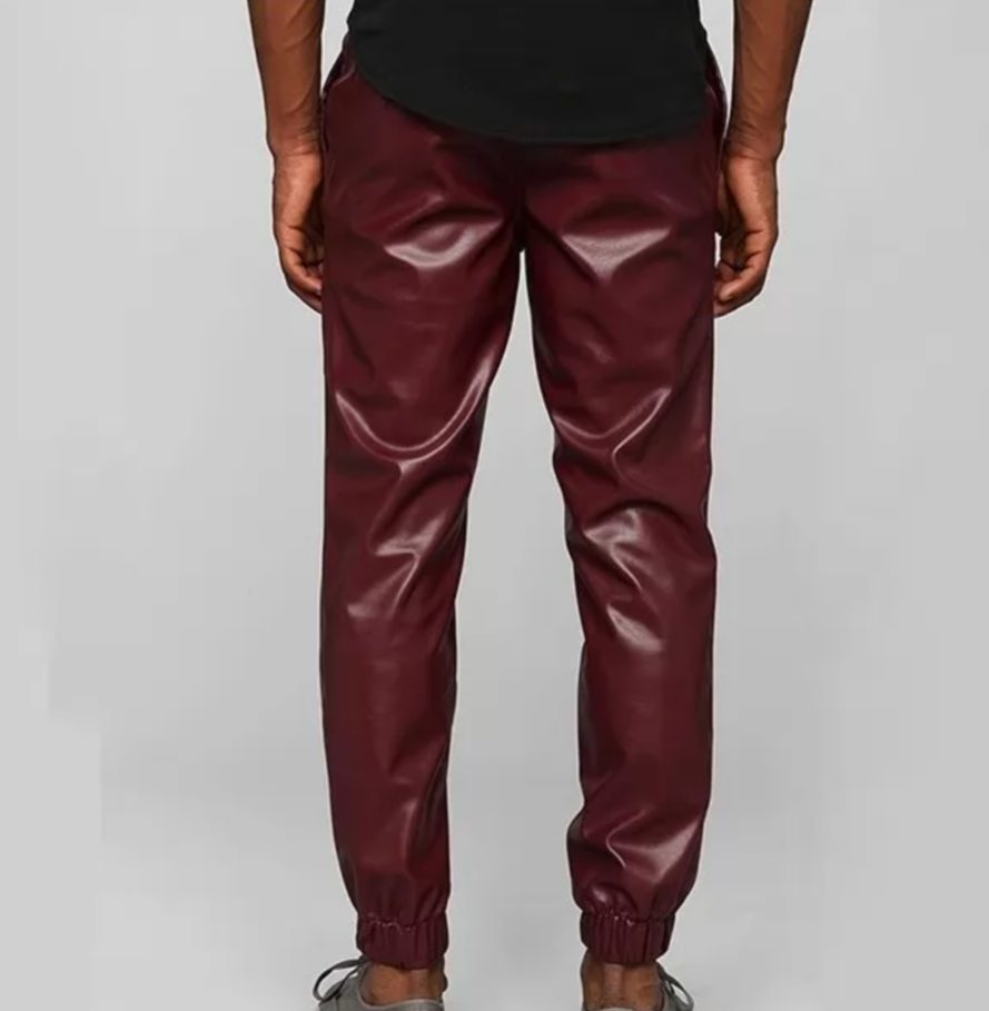 Maroon Leather Joggers