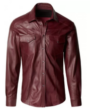 Load image into Gallery viewer, Men's Maroon Leather Slim Fit Shirt