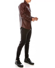 Load image into Gallery viewer, Men's Maroon Leather Slim Fit Shirt