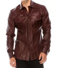 Load image into Gallery viewer, Men's Maroon Leather Slim Fit Shirt