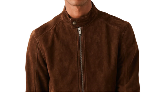 Blouson Racer Homme Marron En Daim