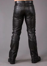 Last inn bildet i Galleri-visningsprogrammet, Men's Black Genuine Leather pants Jeans