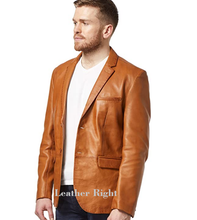 Load image into Gallery viewer, Men's Tan Genuine Lamb Leather Blazer Jacket