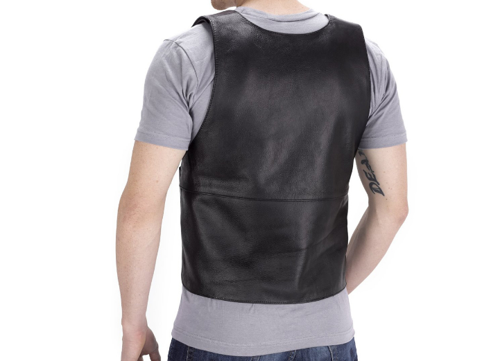 Gilet de motard style pare-balles en cuir véritable noir pour hommes