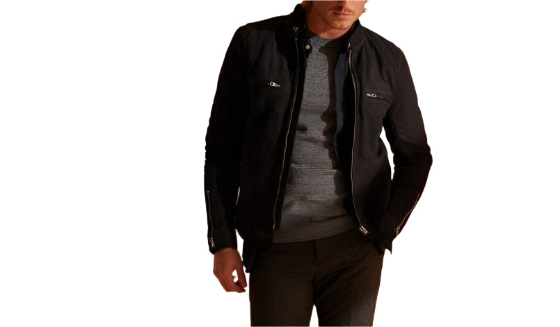 Men's Black Racer Nubuck Leather Jacket
