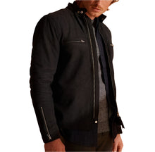 Afbeelding in Gallery-weergave laden, Men's Black Racer Nubuck Leather Jacket