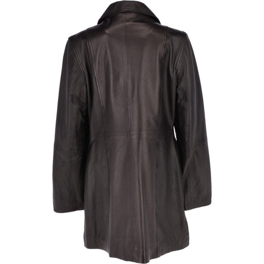 Womens Genuine Leather Single Breasted 3/4 Length Coat