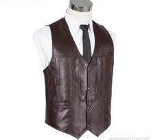 Indlæs billede til gallerivisning Men's Brown Genuine Sheep Leather Waistcoat Vest