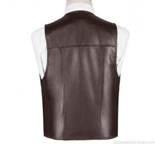 Indlæs billede til gallerivisning Men's Brown Genuine Sheep Leather Waistcoat Vest