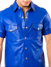 Cargar imagen en el visor de la galería, Blue Leather short sleeve shirt