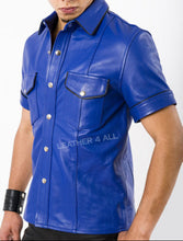 Cargar imagen en el visor de la galería, Blue Leather short sleeve shirt
