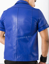 Cargar imagen en el visor de la galería, Blue Leather short sleeve shirt