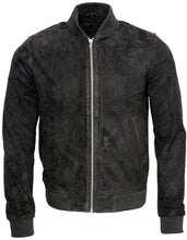 Load image into Gallery viewer, Men's Black Suede Leather Bomber Jacket