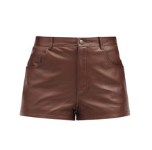 Load image into Gallery viewer, Women's High Rise Brown Leather Shorts
