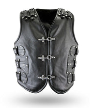 Cargar imagen en el visor de la galería, Men's Black Genuine Leather Gilet Biker Waistcoat Vest
