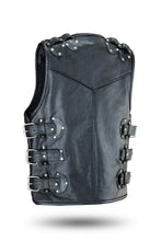 Cargar imagen en el visor de la galería, Men's Black Genuine Leather Gilet Biker Waistcoat Vest