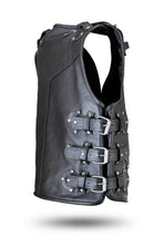 Cargar imagen en el visor de la galería, Men's Black Genuine Leather Gilet Biker Waistcoat Vest