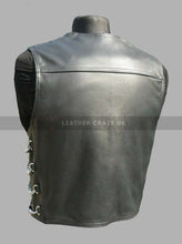 Charger l'image dans la galerie, Gilet Biker Homme Noir En Cuir Véritable