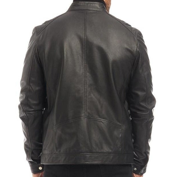 Men's Black Sheep Leather Racer Neck Jacket