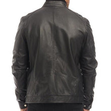 Load image into Gallery viewer, Men's Black Genuine Leather Racer Neck Jacket