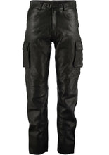 Cargar imagen en el visor de la galería, Men's Black Genuine Leather Cargo Trouser Pants