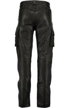 Cargar imagen en el visor de la galería, Men's Black Genuine Leather Cargo Trouser Pants