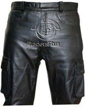 Cargar imagen en el visor de la galería, Men's Black Genuine Leather Cargo Trouser Pants