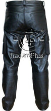 Cargar imagen en el visor de la galería, Men's Black Genuine Leather Cargo Trouser Pants