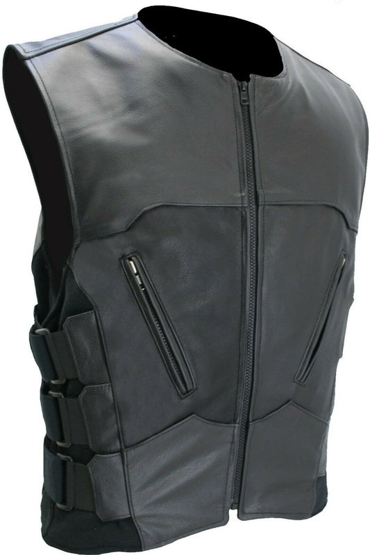 Gilet de motard style SWAT en cuir véritable pour homme