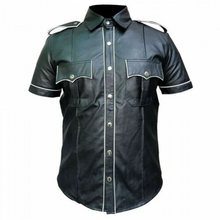 Load image into Gallery viewer, Men's Genuine Leather Gothic Punk Police Leather shirt