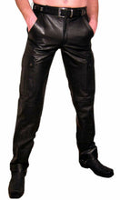 Cargar imagen en el visor de la galería, Men's Black Genuine Leather Cargo Pants Trouser
