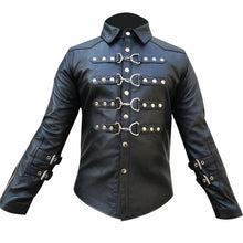 Load image into Gallery viewer, Men's Black Genuine Leather Fashion Shirt