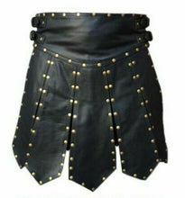 Cargar imagen en el visor de la galería, Men's Genuine Leather Studded Gladiator Kilt Larp Black