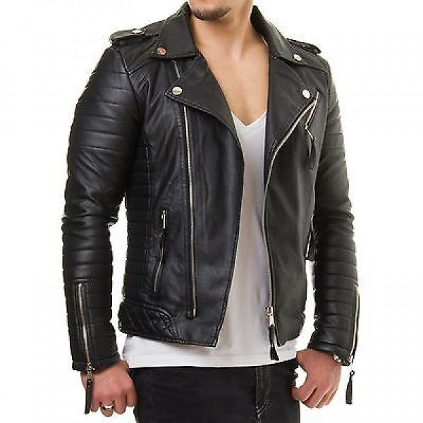 Veste en cuir véritable noir pour homme