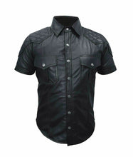Load image into Gallery viewer, Men's Genuine Leather Quilted short sleeve shirt