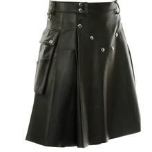 Last inn bildet i Galleri-visningsprogrammet, Men's Genuine Leather Utility Kilt with Twin CARGO Pockets