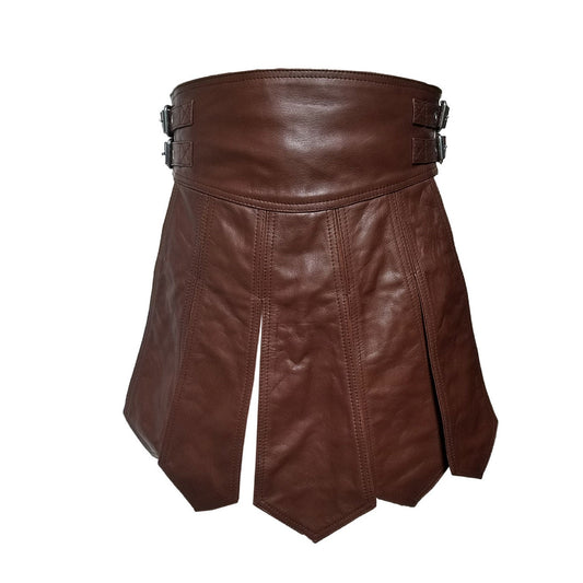 Men's Brown Genuine Leather Gladiator Kilt Larp