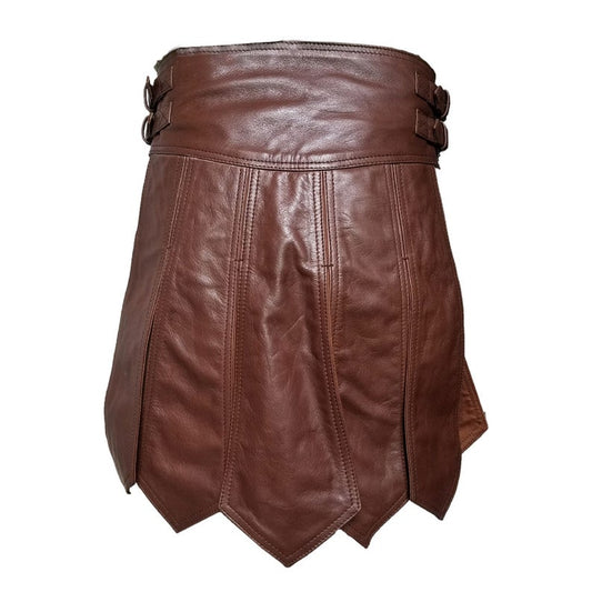 Men's Brown Genuine Leather Gladiator Kilt Larp