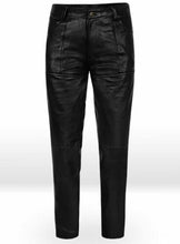 Cargar imagen en el visor de la galería, Men's Black Genuine Leather Slim Fit Jeans Pants