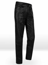 Cargar imagen en el visor de la galería, Men's Black Genuine Leather Slim Fit Jeans Pants