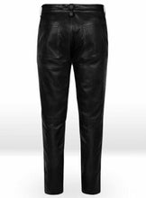 Cargar imagen en el visor de la galería, Men's Black Genuine Leather Slim Fit Jeans Pants