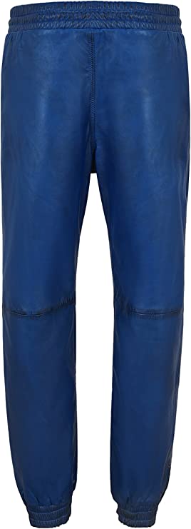 Men's Blue Leather Joggers Pants