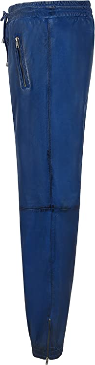 Men's Blue Leather Joggers Pants