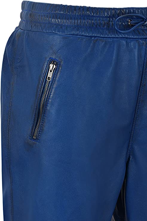 Men's Blue Leather Joggers Pants